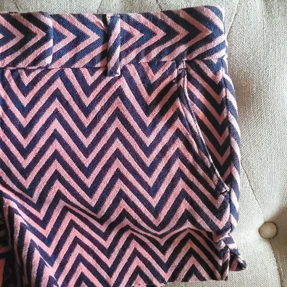 Ann Taylor LOFT Shorts Womens 4 Pink Blue Riviera Knit Zig Zag Flat Front Cotton - Picture 9 of 14
